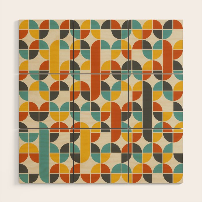 1970s Colors Mid Century Modern Geometric Pattern  Wood Wall Art Gallery Image 1
