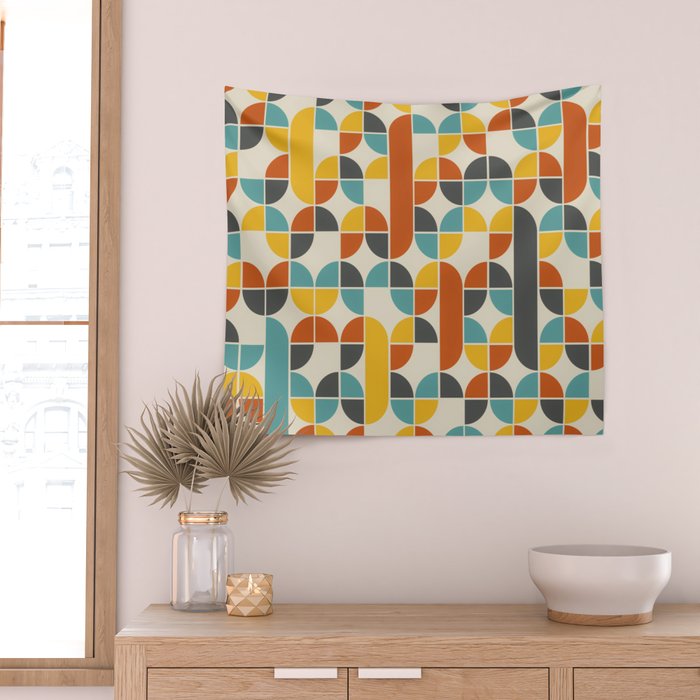 1970s Colors Mid Century Modern Geometric Pattern  Wall Tapestry Gallery Image 2