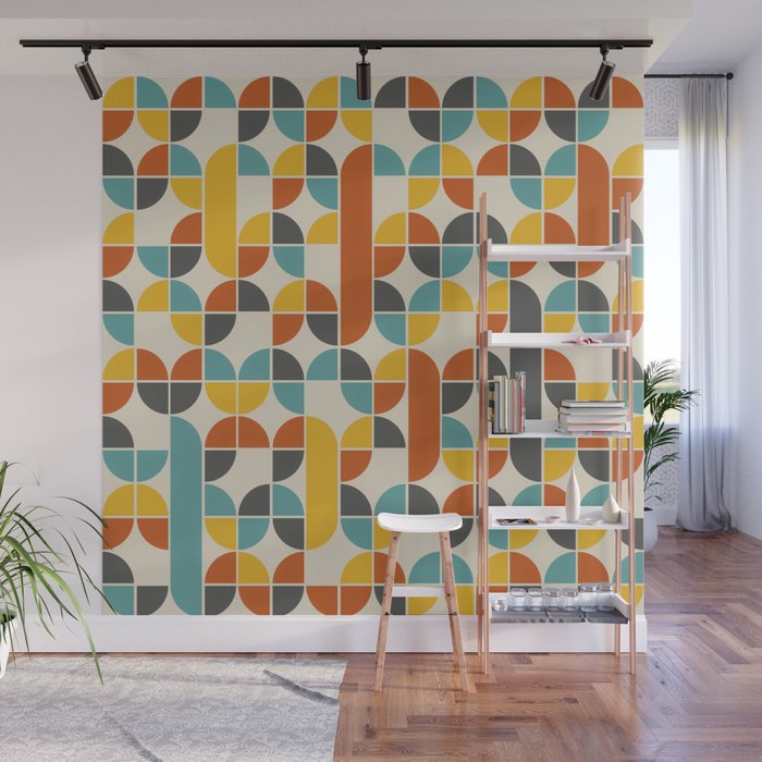 1970s Colors Mid Century Modern Geometric Pattern  Wall Mural Gallery Image 1