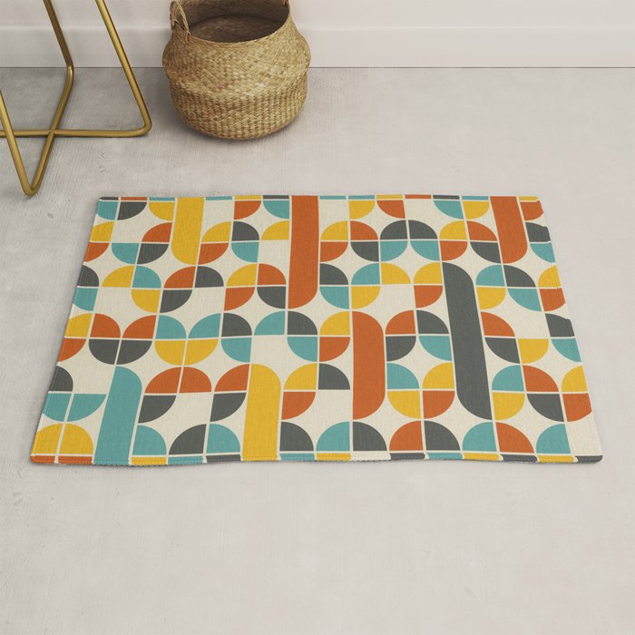 1970s Colors Mid Century Modern Geometric Pattern  Rug Gallery Image 1