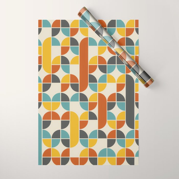 1970s Colors Mid Century Modern Geometric Pattern  Wrapping Paper Gallery Image 1