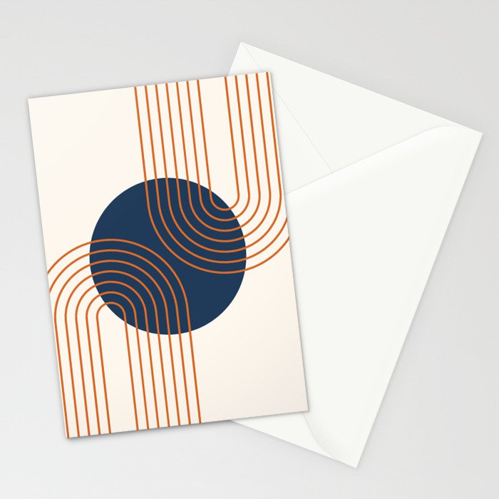 Mid Century Modern Geometric 162 Sun Rainbow abstract in Navy Blue Orange Stationery Card Gallery Image 2