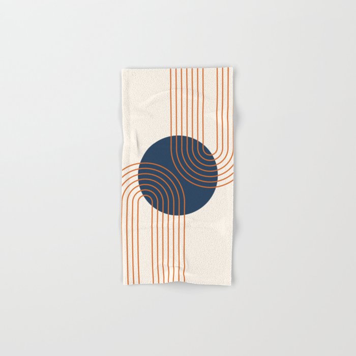 Mid Century Modern Geometric 162 Sun Rainbow abstract in Navy Blue Orange Bath Towel Gallery Image 1
