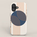 Mid Century Modern Geometric 162 Sun Rainbow abstract in Navy Blue Orange iPhone Case Gallery Image 1