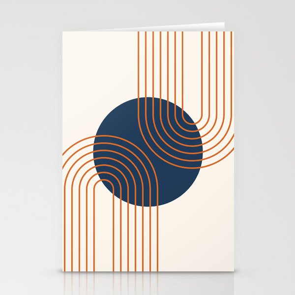 Mid Century Modern Geometric 162 Sun Rainbow abstract in Navy Blue Orange Stationery Card Gallery Image 2