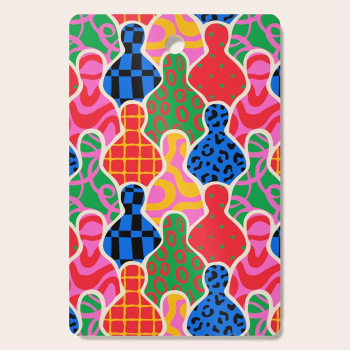 Colorful diverse people crowd collage pattern Cutting Board Gallery Image 1