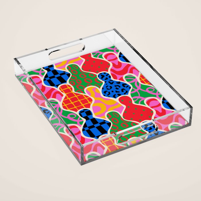 Colorful diverse people crowd collage pattern Acrylic Tray Gallery Image 1