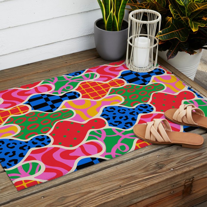 Colorful diverse people crowd collage pattern Outdoor Rug Gallery Image 2
