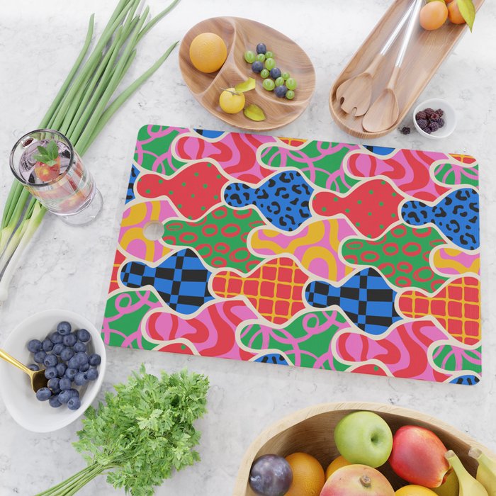 Colorful diverse people crowd collage pattern Cutting Board Gallery Image 2