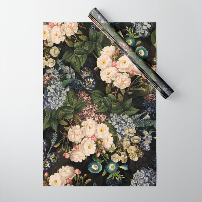 Mystic Vintage Midnight Rose Garden Wrapping Paper Gallery Image 1