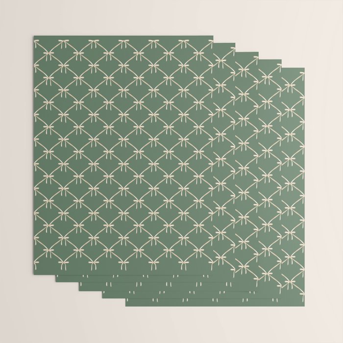 Bows & Ribbons Pattern XXVI Natural Green Wrapping Paper Gallery Image 3