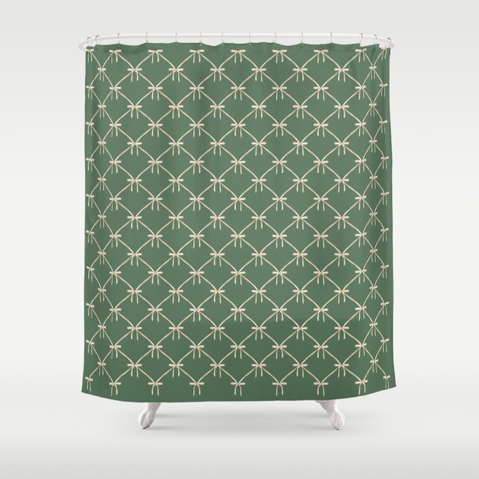 Bows & Ribbons Pattern XXVI Natural Green Shower Curtain Gallery Image 1