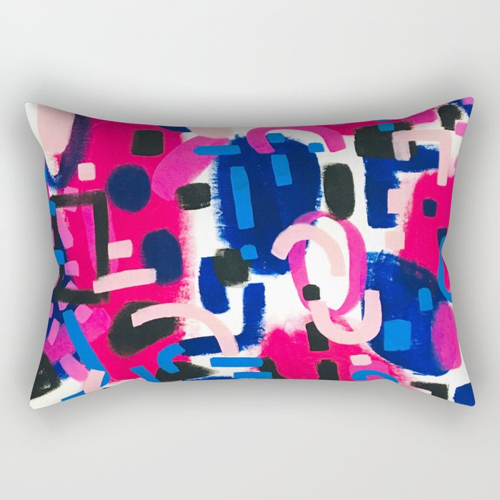 Magenta Blue Abstract Acrylic Painting Kusama Primitive Shapes Rectangular Pillow Gallery Image 1