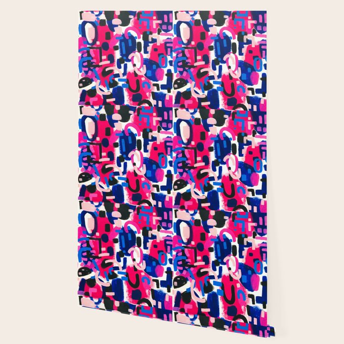 Magenta Blue Abstract Acrylic Painting Kusama Primitive Shapes Wallpaper Gallery Image 2