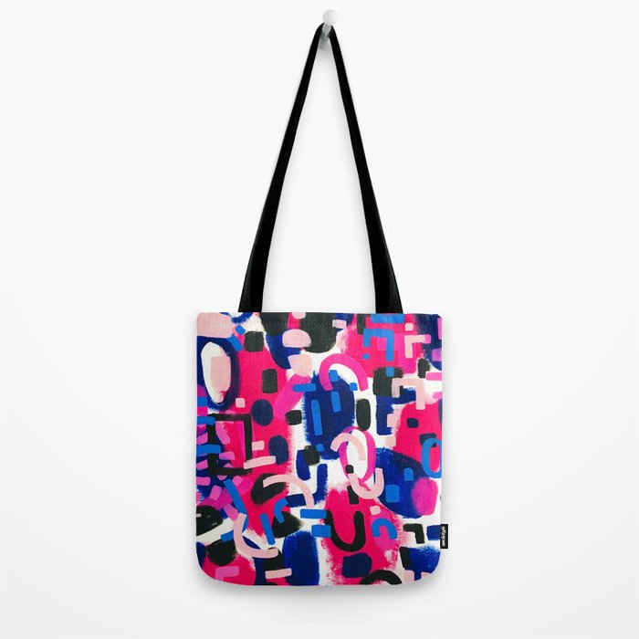 Magenta Blue Abstract Acrylic Painting Kusama Primitive Shapes Tote Bag Gallery Image 2