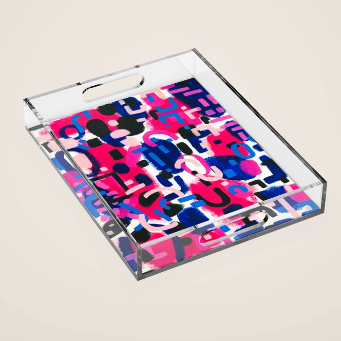 Magenta Blue Abstract Acrylic Painting Kusama Primitive Shapes Acrylic Tray Gallery Image 1