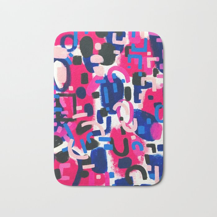 Magenta Blue Abstract Acrylic Painting Kusama Primitive Shapes Bath Mat Gallery Image 1
