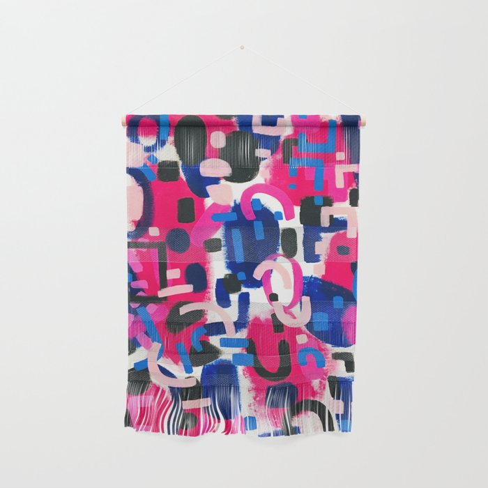 Magenta Blue Abstract Acrylic Painting Kusama Primitive Shapes Wall Hanging Gallery Image 1