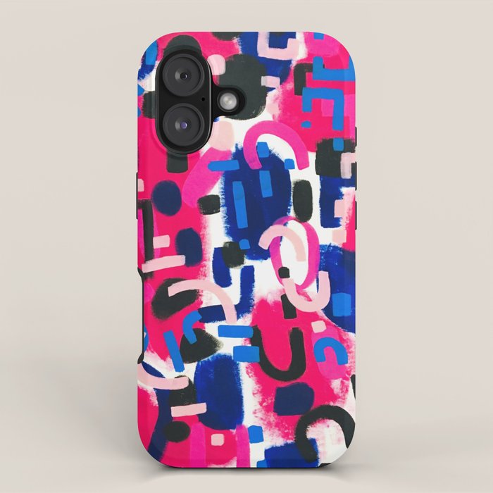 Magenta Blue Abstract Acrylic Painting Kusama Primitive Shapes iPhone Case Gallery Image 1