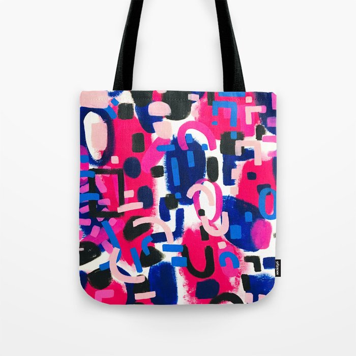 Magenta Blue Abstract Acrylic Painting Kusama Primitive Shapes Tote Bag Gallery Image 1