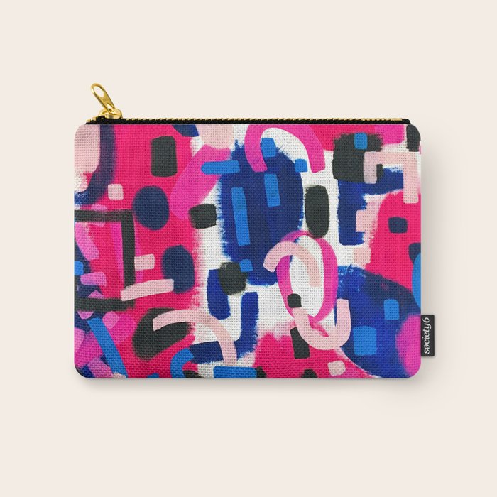 Magenta Blue Abstract Acrylic Painting Kusama Primitive Shapes Carry All Pouch Gallery Image 1