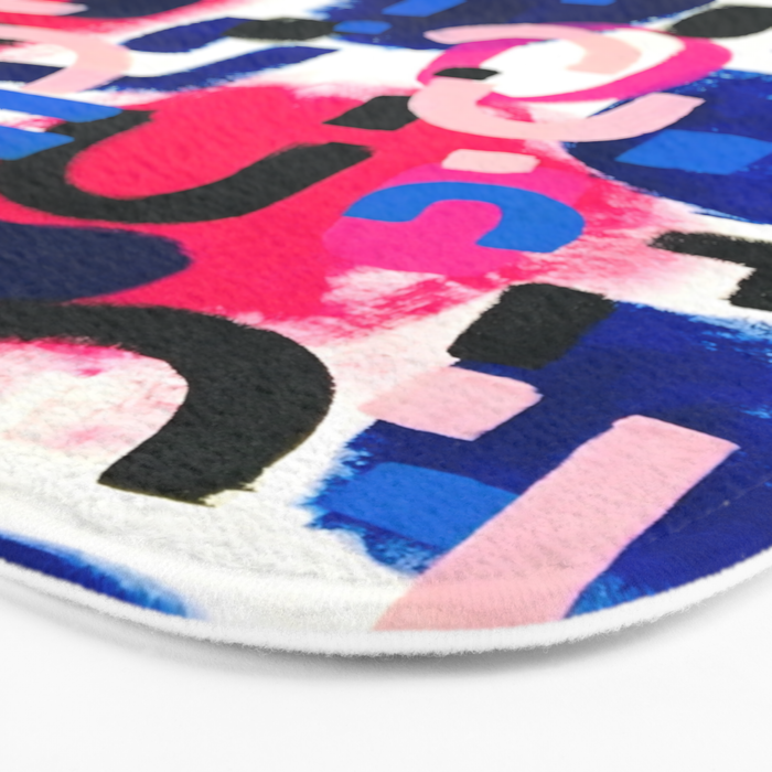 Magenta Blue Abstract Acrylic Painting Kusama Primitive Shapes Bath Mat Gallery Image 3