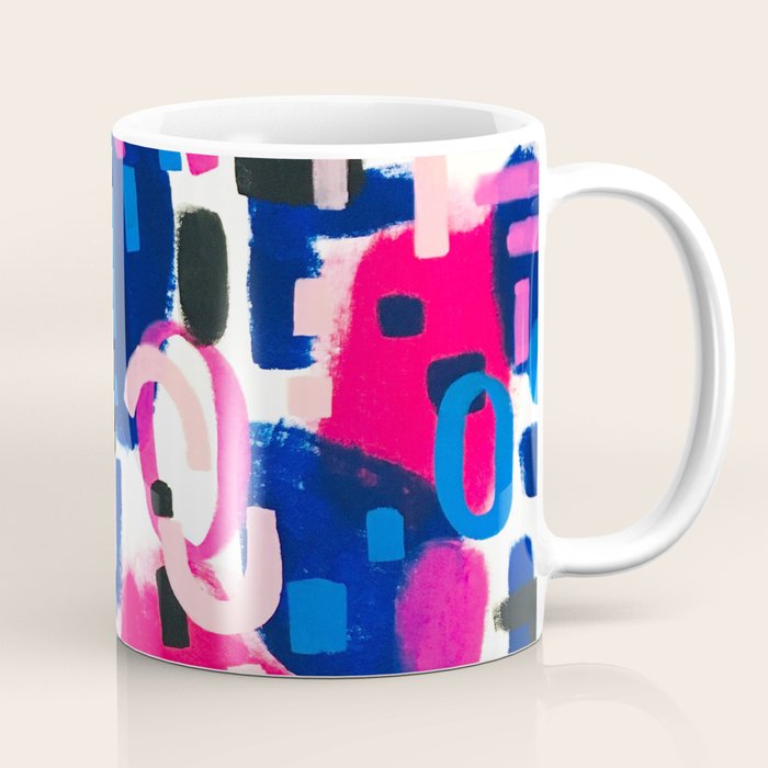 Magenta Blue Abstract Acrylic Painting Kusama Primitive Shapes Coffee Mug Gallery Image 1