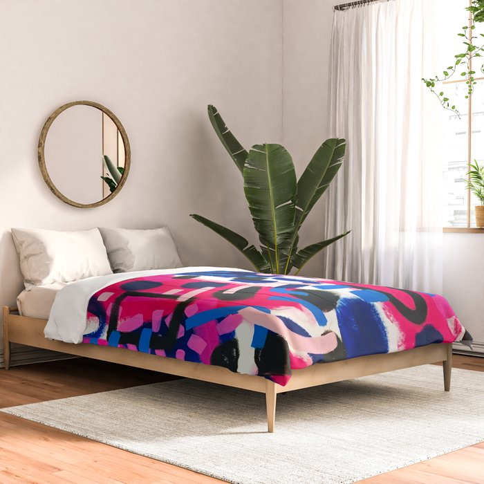 Magenta Blue Abstract Acrylic Painting Kusama Primitive Shapes Comforter Gallery Image 2
