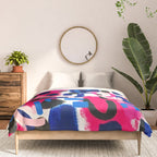 Magenta Blue Abstract Acrylic Painting Kusama Primitive Shapes Comforter Gallery Image 3