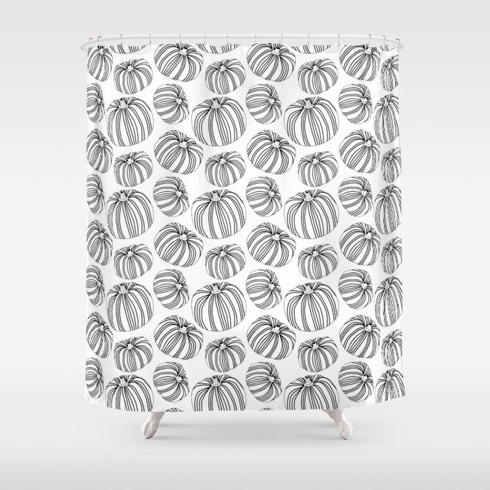 Black and white pumpkin vegetable pattern Shower Curtain Gallery Image 1