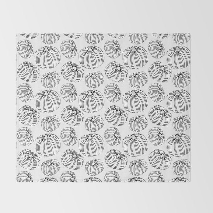 Black and white pumpkin vegetable pattern Throw Blanket Gallery Image 2