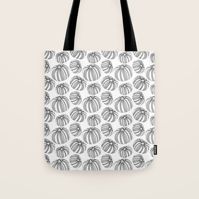 Black and white pumpkin vegetable pattern Tote Bag Gallery Image 1