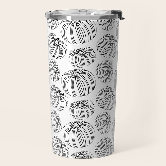 Black and white pumpkin vegetable pattern Travel Mug Gallery Image 2