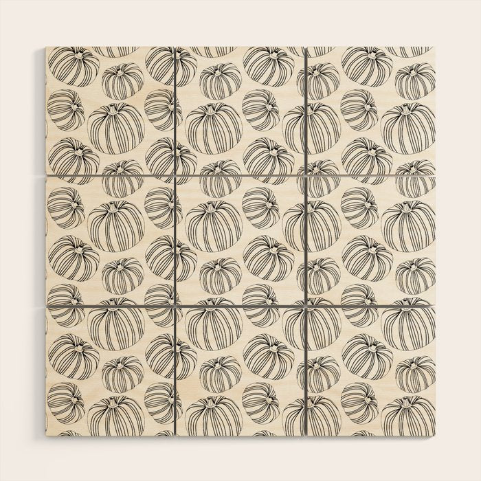 Black and white pumpkin vegetable pattern Wood Wall Art Gallery Image 1