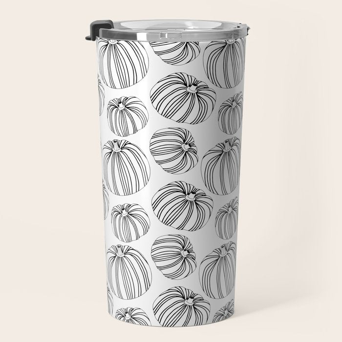 Black and white pumpkin vegetable pattern Travel Mug Gallery Image 3