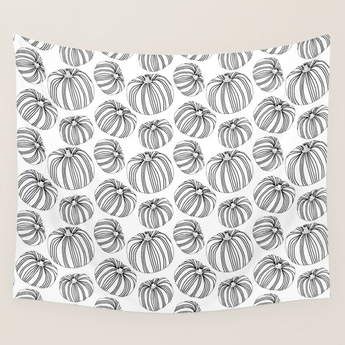 Black and white pumpkin vegetable pattern Wall Tapestry Gallery Image 1