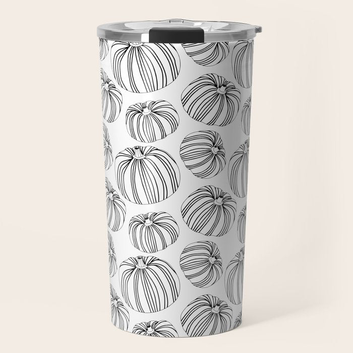 Black and white pumpkin vegetable pattern Travel Mug Gallery Image 1