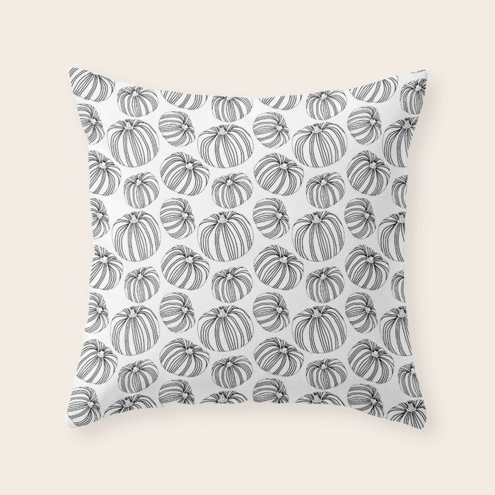 Black and white pumpkin vegetable pattern Throw Pillow Gallery Image 6