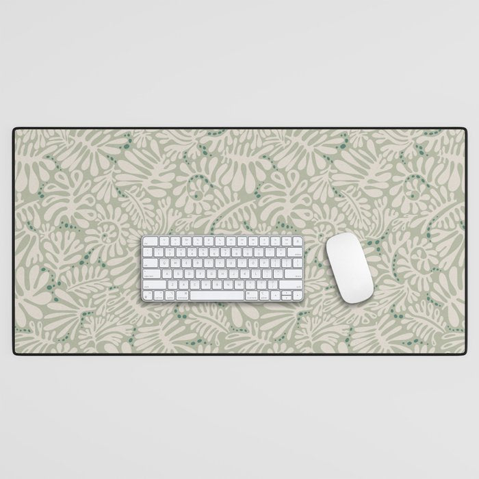 Matisse minimalistic leave pattern light sage green Desk Mat Gallery Image 1