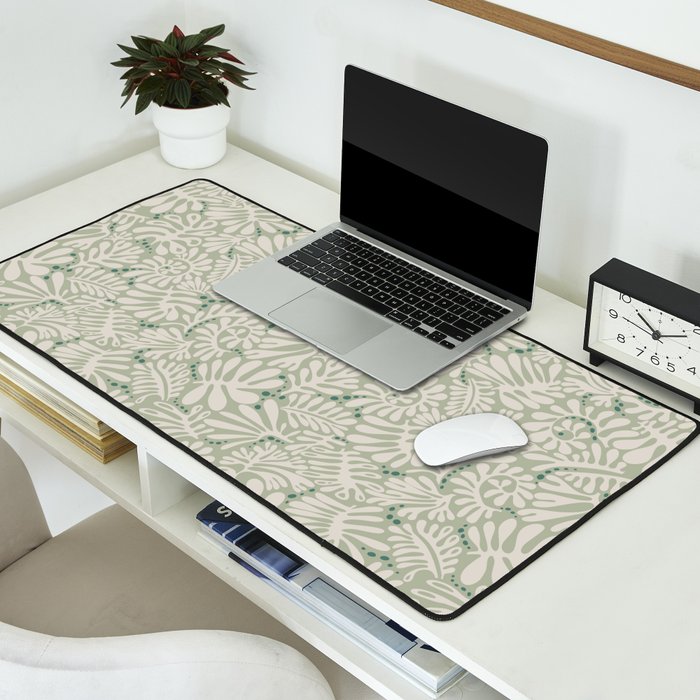Matisse minimalistic leave pattern light sage green Desk Mat Gallery Image 2
