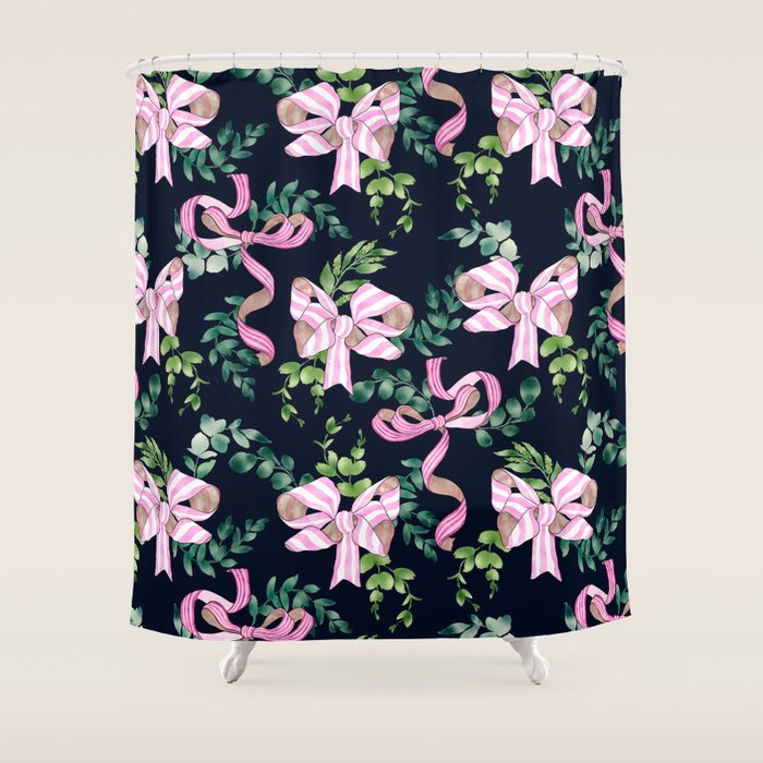 Whimsical Cheerful Bows Plants Shower Curtain Gallery Image 1