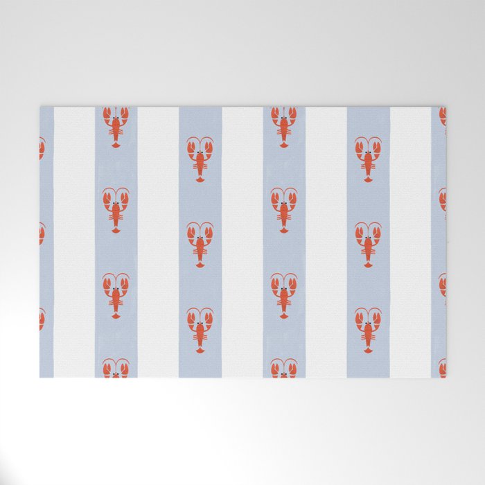 Red Lobsters On Hand-Painted Blue Stripes Welcome Mat Gallery Image 1