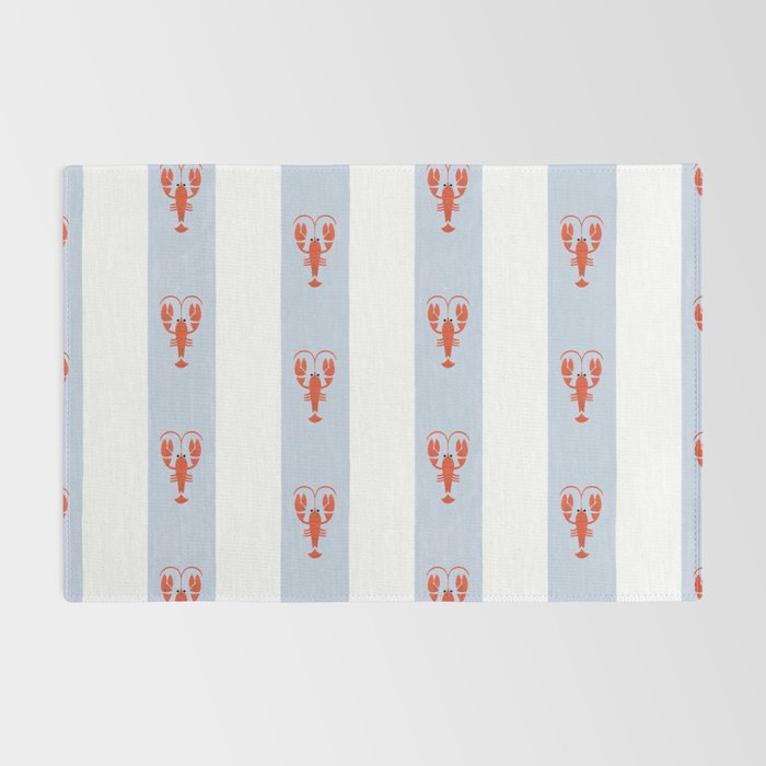 Red Lobsters On Hand-Painted Blue Stripes Rug Gallery Image 2