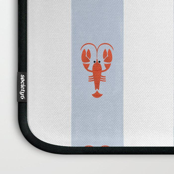 Red Lobsters On Hand-Painted Blue Stripes Laptop Sleeve Gallery Image 3