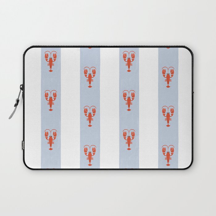 Red Lobsters On Hand-Painted Blue Stripes Laptop Sleeve Gallery Image 1