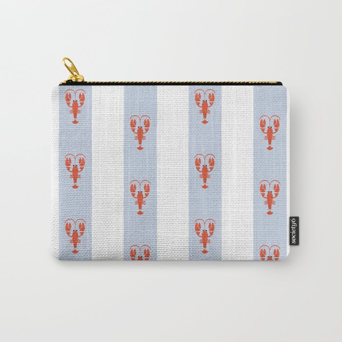 Red Lobsters On Hand-Painted Blue Stripes Carry All Pouch Gallery Image 1