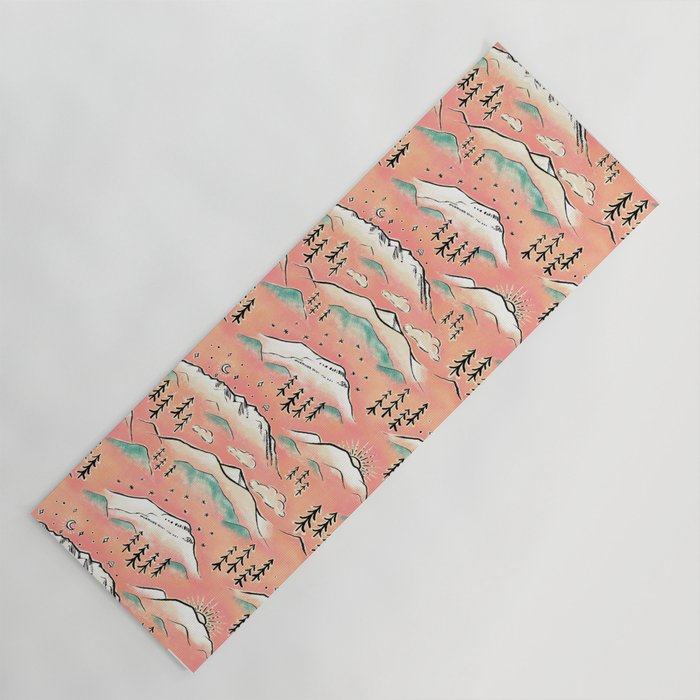 Monte Vista - pink peach and teal Yoga Mat Gallery Image 1