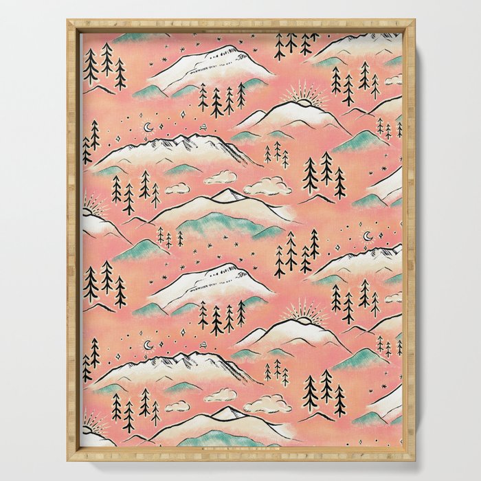Monte Vista - pink peach and teal Serving Tray Gallery Image 1