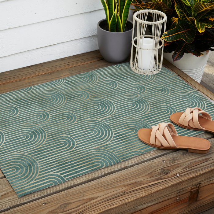 Art Deco Striped Arches Outdoor Rug Gallery Image 2