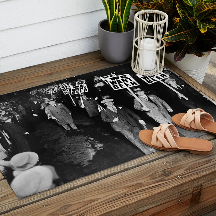 We Want Beer! Protesting Against Prohibition black and white photography - photographs Outdoor Rug Gallery Image 2